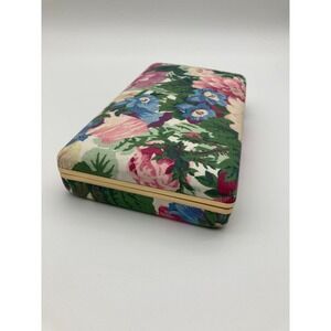 Vintage 1990s Floral Fabirc Travel Jewelry Box Case with Mirror